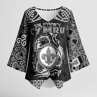 Personalized Monmouthshire Sir Fynwy Kimono Sleeve Blouse Black Fleur-de-lis Celtic-inspired - Wonder Print Shop