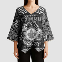 Personalized Monmouthshire Sir Fynwy Kimono Sleeve Blouse Black Fleur-de-lis Celtic-inspired - Wonder Print Shop