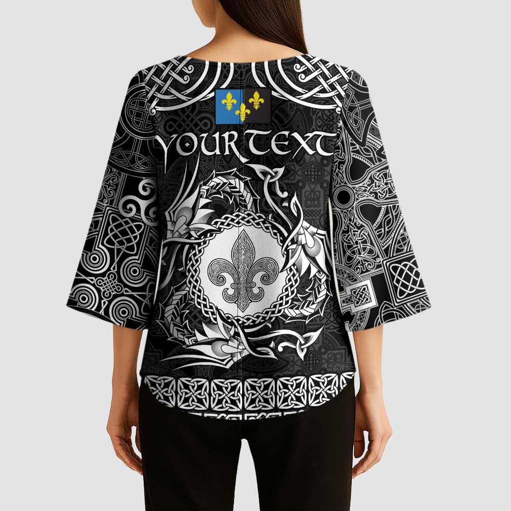 Personalized Monmouthshire Sir Fynwy Kimono Sleeve Blouse Black Fleur-de-lis Celtic-inspired - Wonder Print Shop
