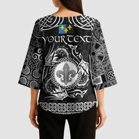 Personalized Monmouthshire Sir Fynwy Kimono Sleeve Blouse Black Fleur-de-lis Celtic-inspired - Wonder Print Shop