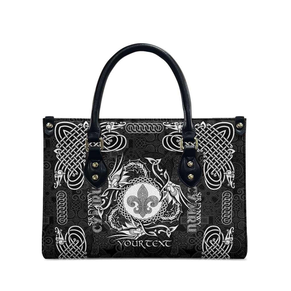 Personalized Monmouthshire Sir Fynwy Leather Bag Black Fleur-de-lis Celtic-inspired - Wonder Print Shop
