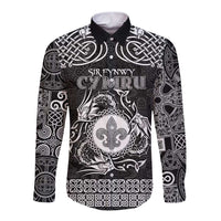 Personalized Monmouthshire Sir Fynwy Long Sleeve Button Shirt Black Fleur-de-lis Celtic-inspired - Wonder Print Shop