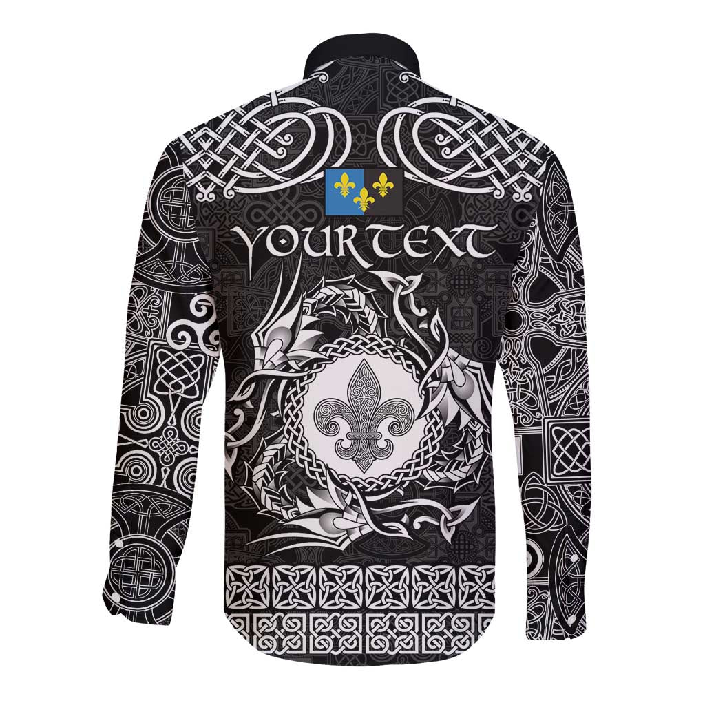 Personalized Monmouthshire Sir Fynwy Long Sleeve Button Shirt Black Fleur-de-lis Celtic-inspired - Wonder Print Shop