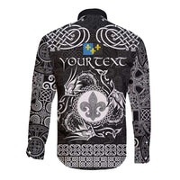 Personalized Monmouthshire Sir Fynwy Long Sleeve Button Shirt Black Fleur-de-lis Celtic-inspired - Wonder Print Shop
