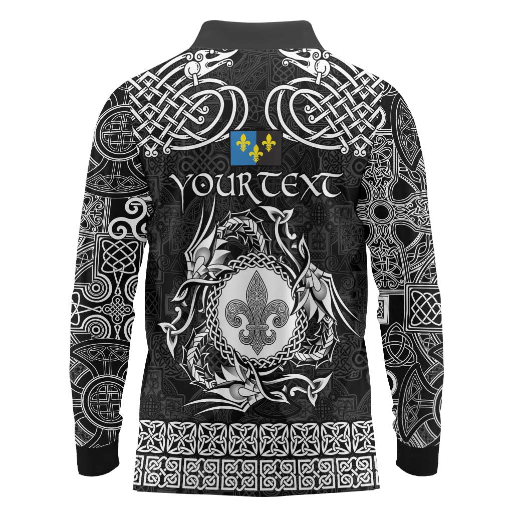 Personalized Monmouthshire Sir Fynwy Long Sleeve Polo Shirt Black Fleur-de-lis Celtic-inspired - Wonder Print Shop