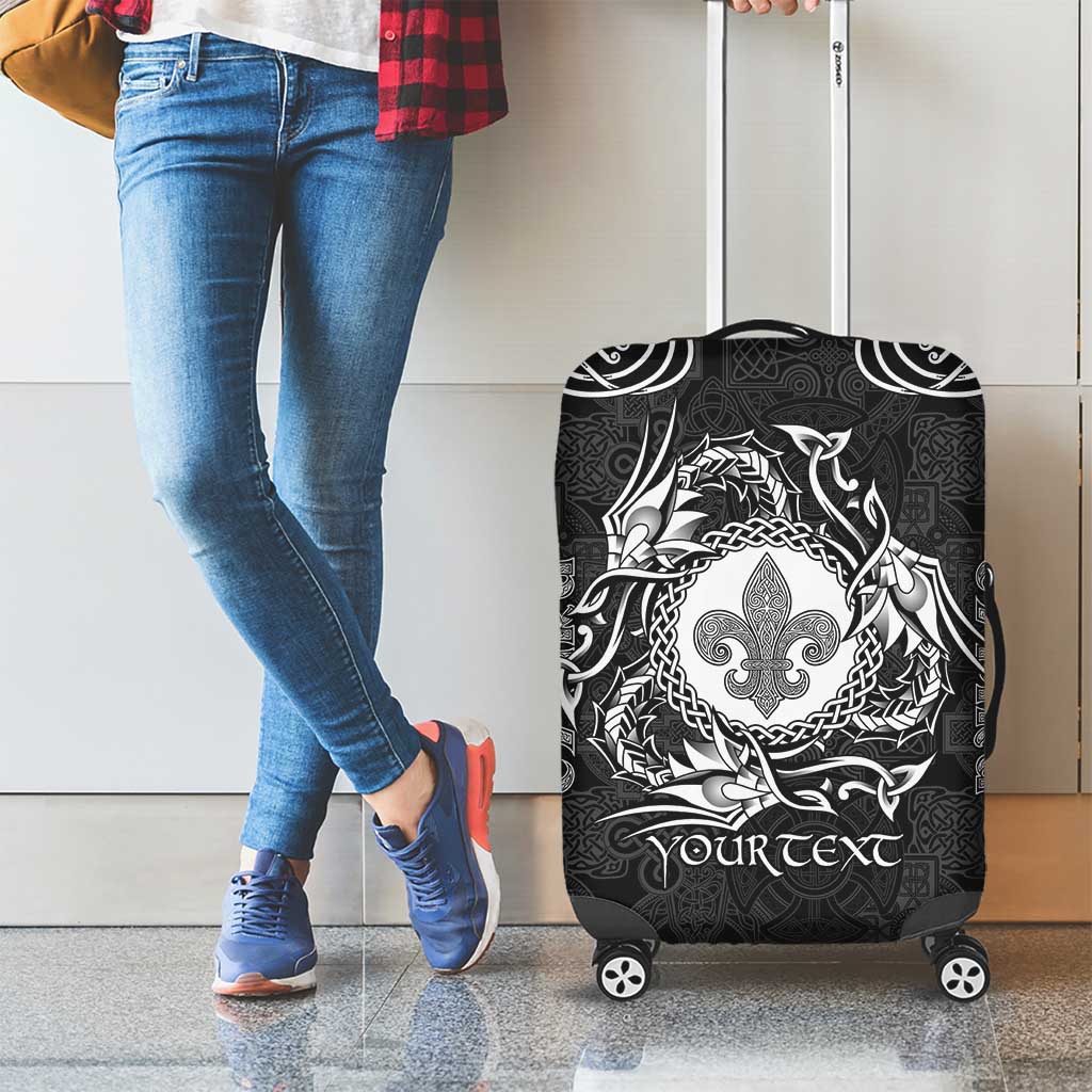 Personalized Monmouthshire Sir Fynwy Luggage Cover Black Fleur-de-lis Celtic-inspired - Wonder Print Shop
