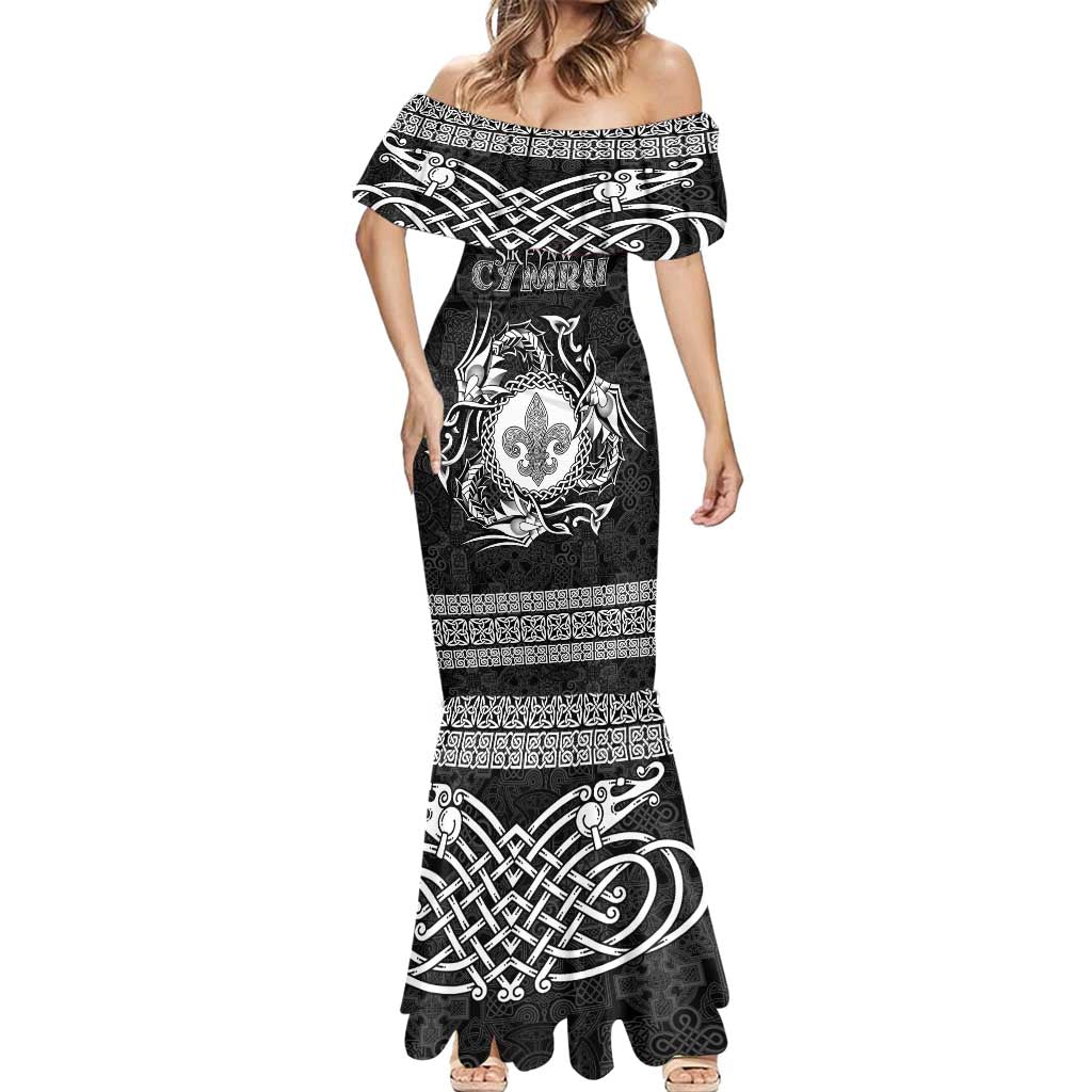 Personalized Monmouthshire Sir Fynwy Mermaid Dress Black Fleur-de-lis Celtic-inspired - Wonder Print Shop