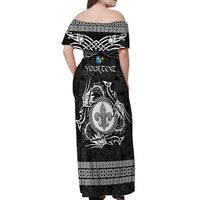 Personalized Monmouthshire Sir Fynwy Off Shoulder Maxi Dress Black Fleur-de-lis Celtic-inspired - Wonder Print Shop