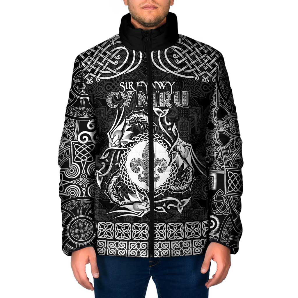 Personalized Monmouthshire Sir Fynwy Padded Jacket Black Fleur-de-lis Celtic-inspired - Wonder Print Shop