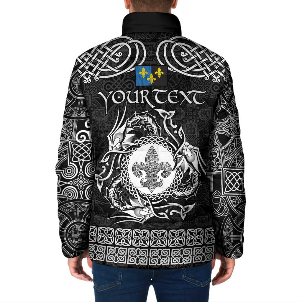 Personalized Monmouthshire Sir Fynwy Padded Jacket Black Fleur-de-lis Celtic-inspired - Wonder Print Shop