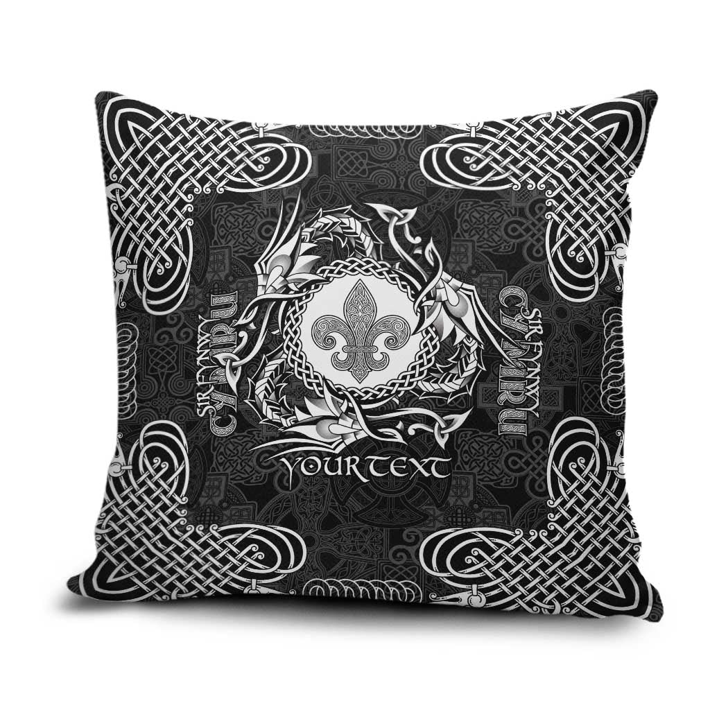 Personalized Monmouthshire Sir Fynwy Pillow Cover Black Fleur-de-lis Celtic-inspired - Wonder Print Shop