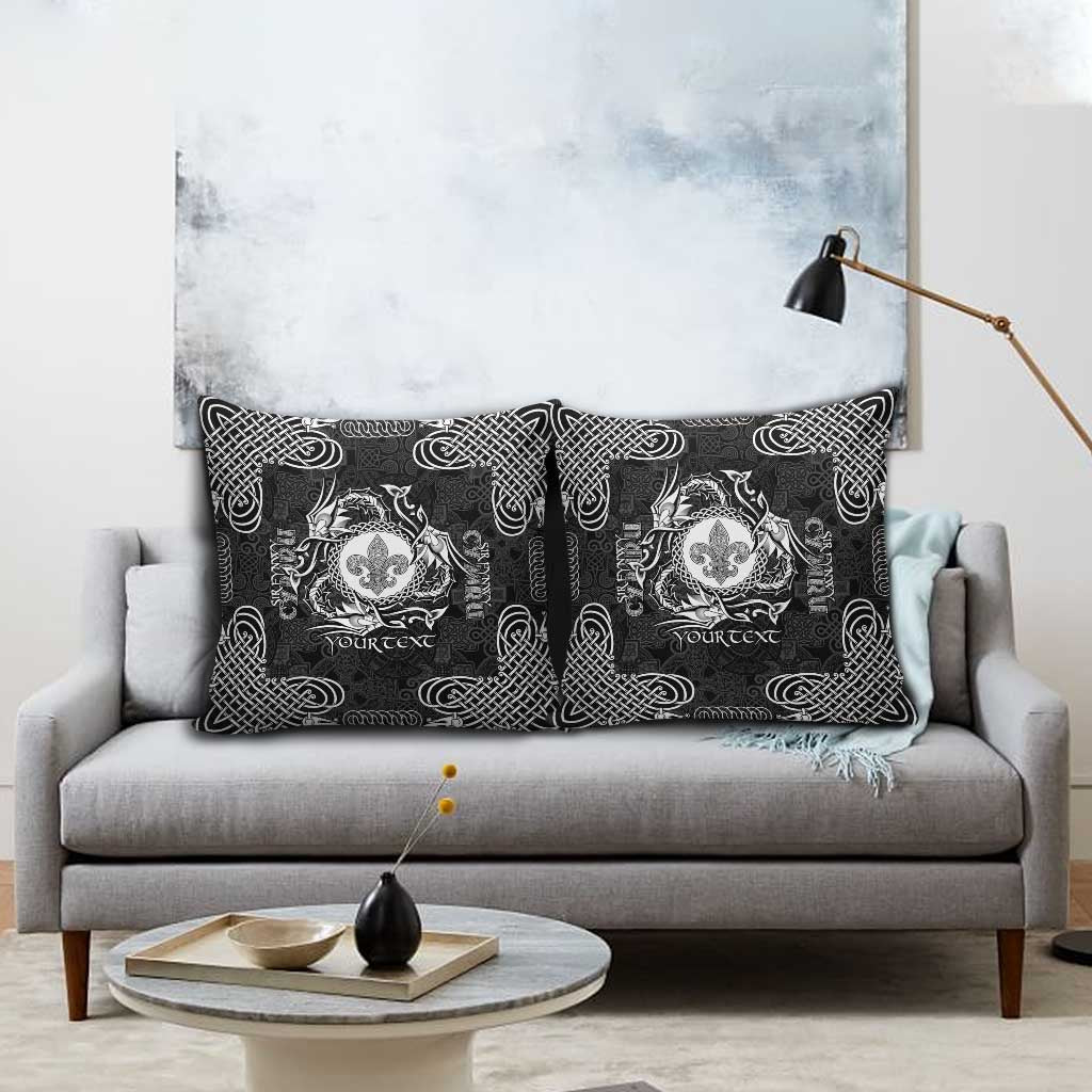 Personalized Monmouthshire Sir Fynwy Pillow Cover Black Fleur-de-lis Celtic-inspired - Wonder Print Shop