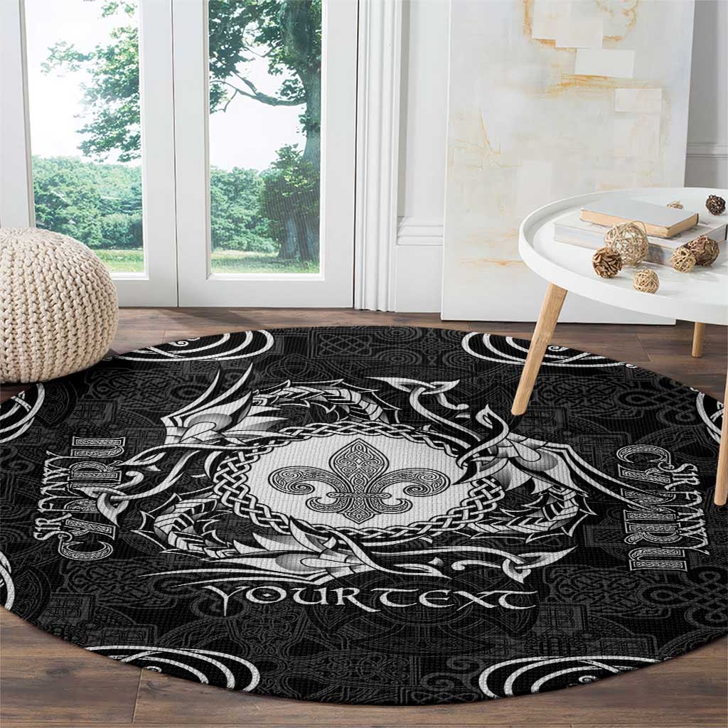 Personalized Monmouthshire Sir Fynwy Round Carpet Black Fleur-de-lis Celtic-inspired - Wonder Print Shop