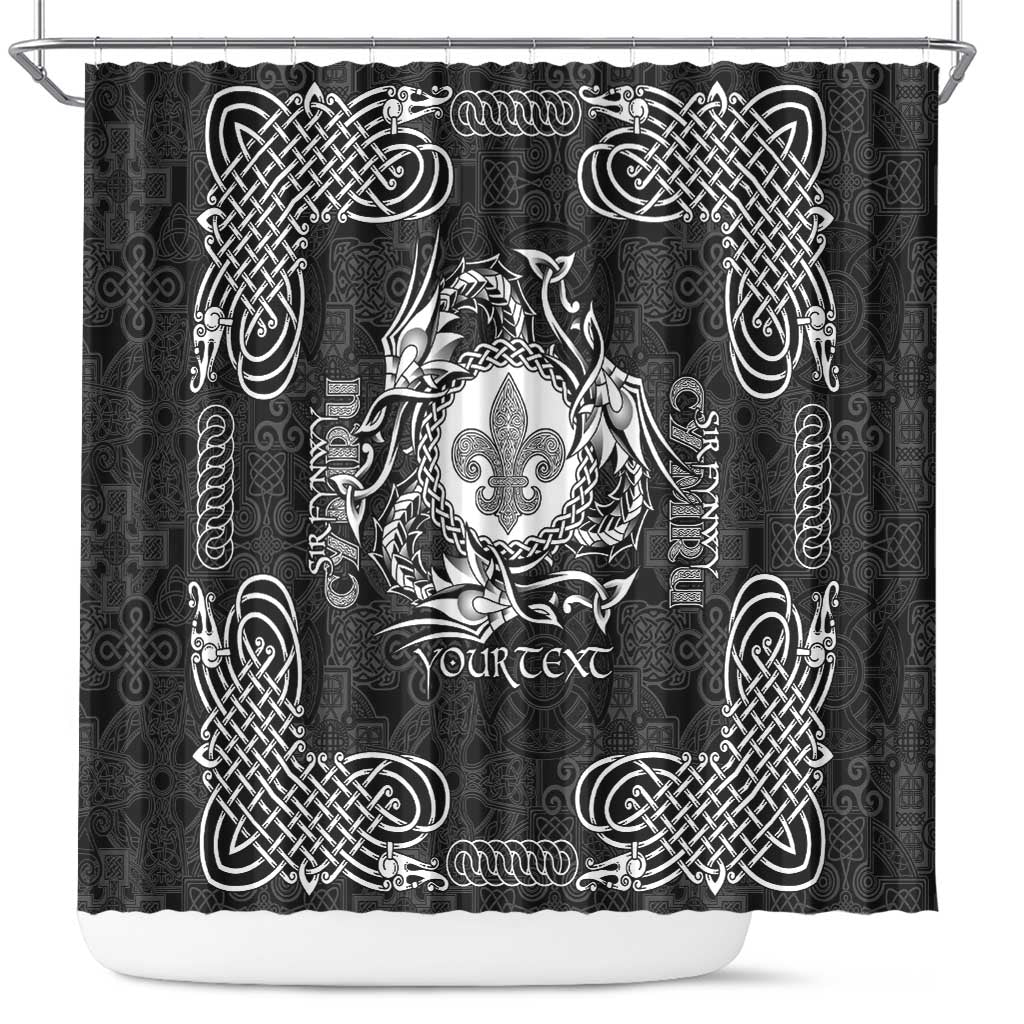 Personalized Monmouthshire Sir Fynwy Shower Curtain Black Fleur-de-lis Celtic-inspired - Wonder Print Shop