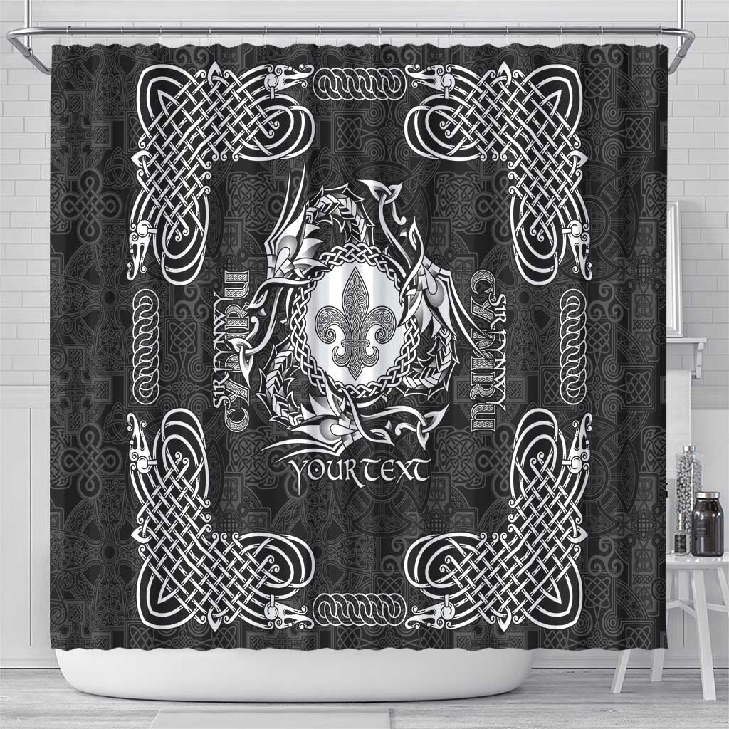 Personalized Monmouthshire Sir Fynwy Shower Curtain Black Fleur-de-lis Celtic-inspired - Wonder Print Shop