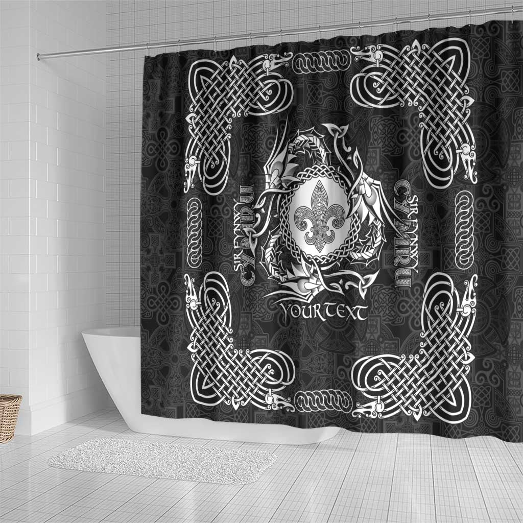 Personalized Monmouthshire Sir Fynwy Shower Curtain Black Fleur-de-lis Celtic-inspired - Wonder Print Shop