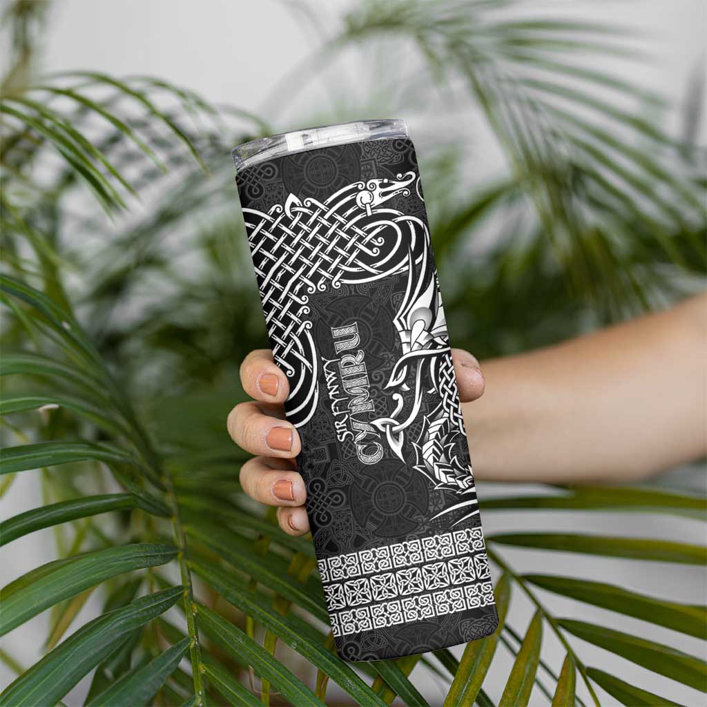 Personalized Monmouthshire Sir Fynwy Skinny Tumbler Black Fleur-de-lis Celtic-inspired - Wonder Print Shop
