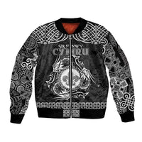 Personalized Monmouthshire Sir Fynwy Sleeve Zip Bomber Jacket Black Fleur-de-lis Celtic-inspired - Wonder Print Shop