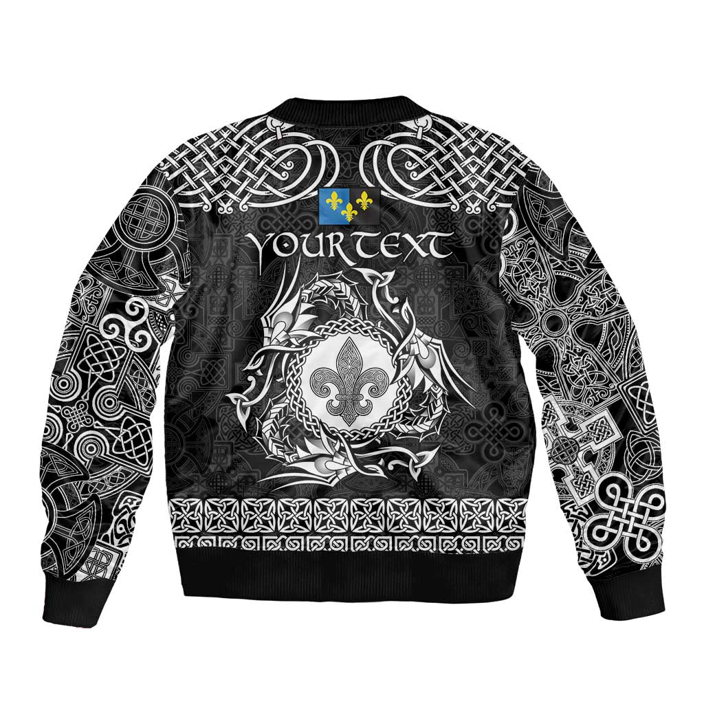 Personalized Monmouthshire Sir Fynwy Sleeve Zip Bomber Jacket Black Fleur-de-lis Celtic-inspired - Wonder Print Shop