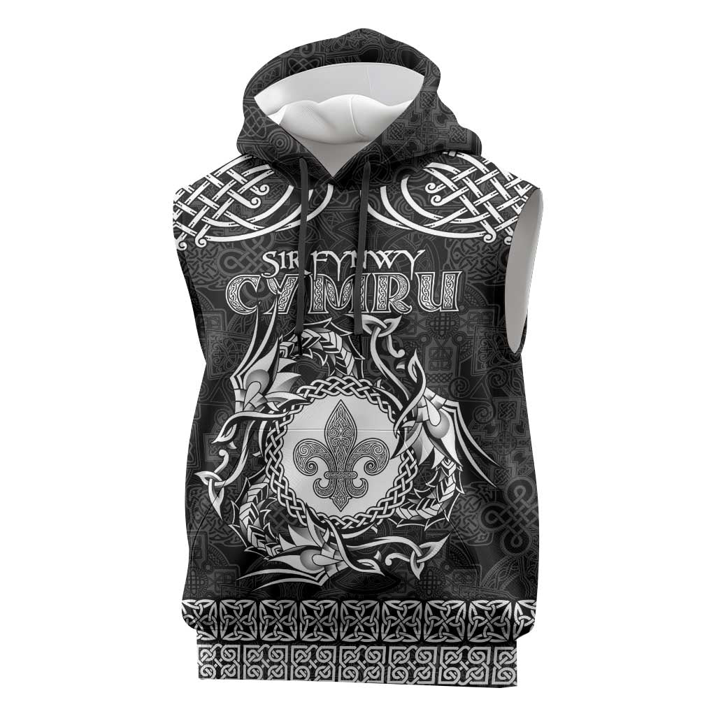 Personalized Monmouthshire Sir Fynwy Sleeveless Hoodie Black Fleur-de-lis Celtic-inspired - Wonder Print Shop