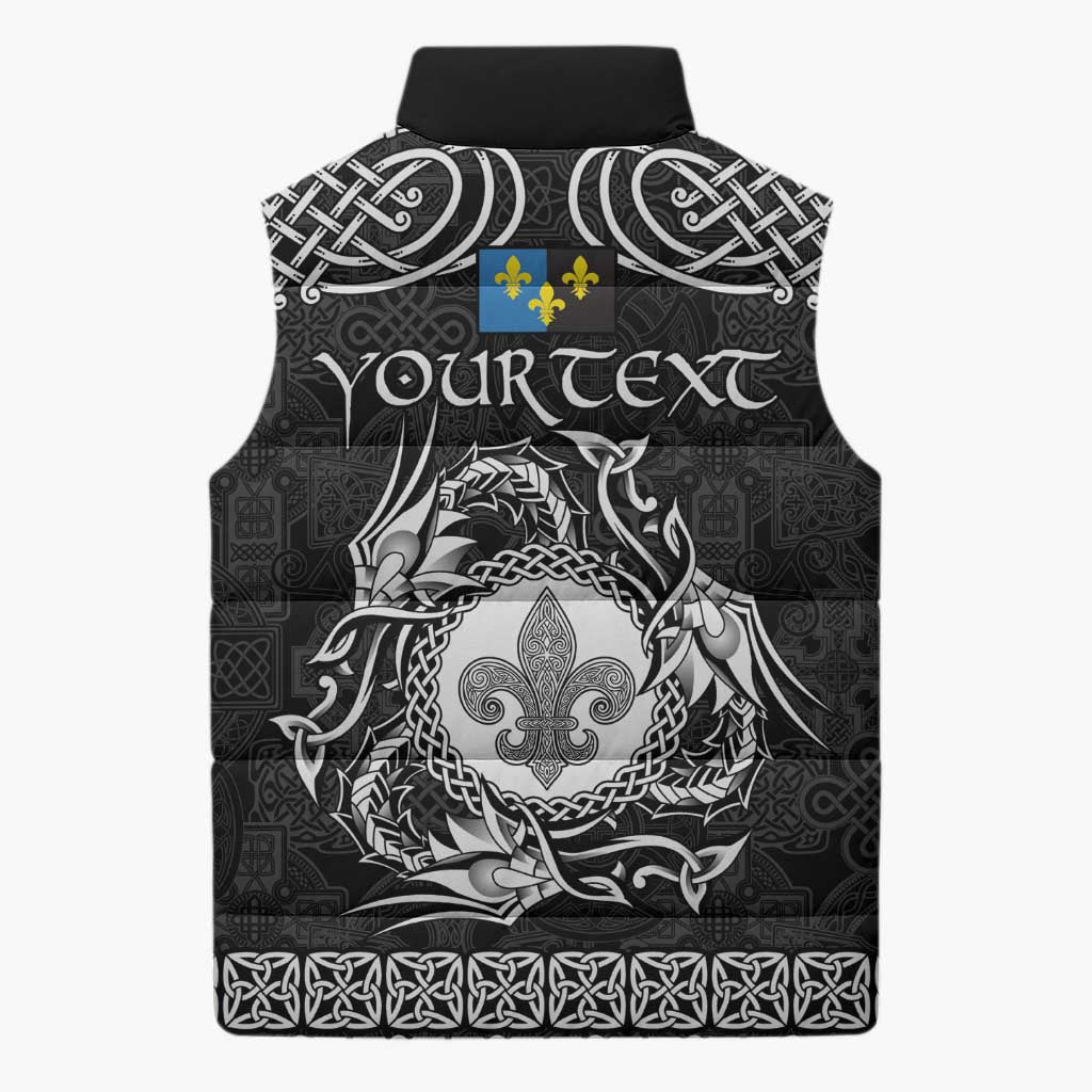 Personalized Monmouthshire Sir Fynwy Sleeveless Puffer Jacket Black Fleur-de-lis Celtic-inspired - Wonder Print Shop