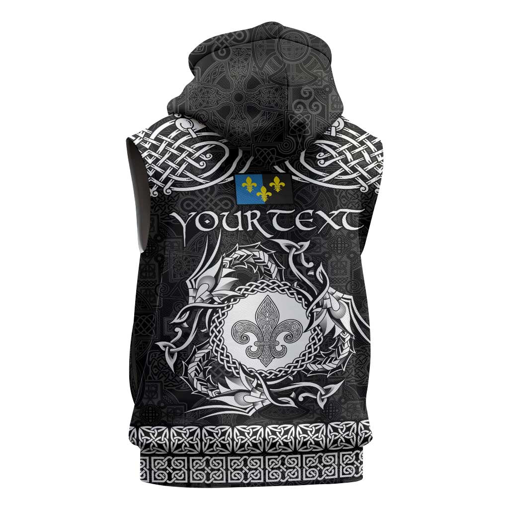 Personalized Monmouthshire Sir Fynwy Sleeveless Zip Hoodie Black Fleur-de-lis Celtic-inspired - Wonder Print Shop