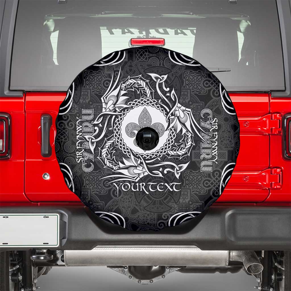 Personalized Monmouthshire Sir Fynwy Spare Tire Cover Black Fleur-de-lis Celtic-inspired - Wonder Print Shop