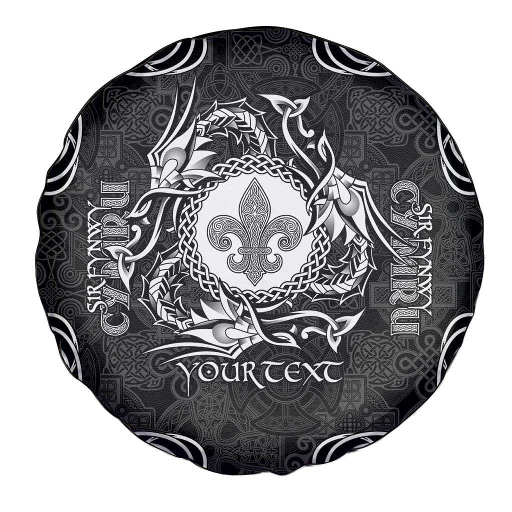 Personalized Monmouthshire Sir Fynwy Spare Tire Cover Black Fleur-de-lis Celtic-inspired - Wonder Print Shop