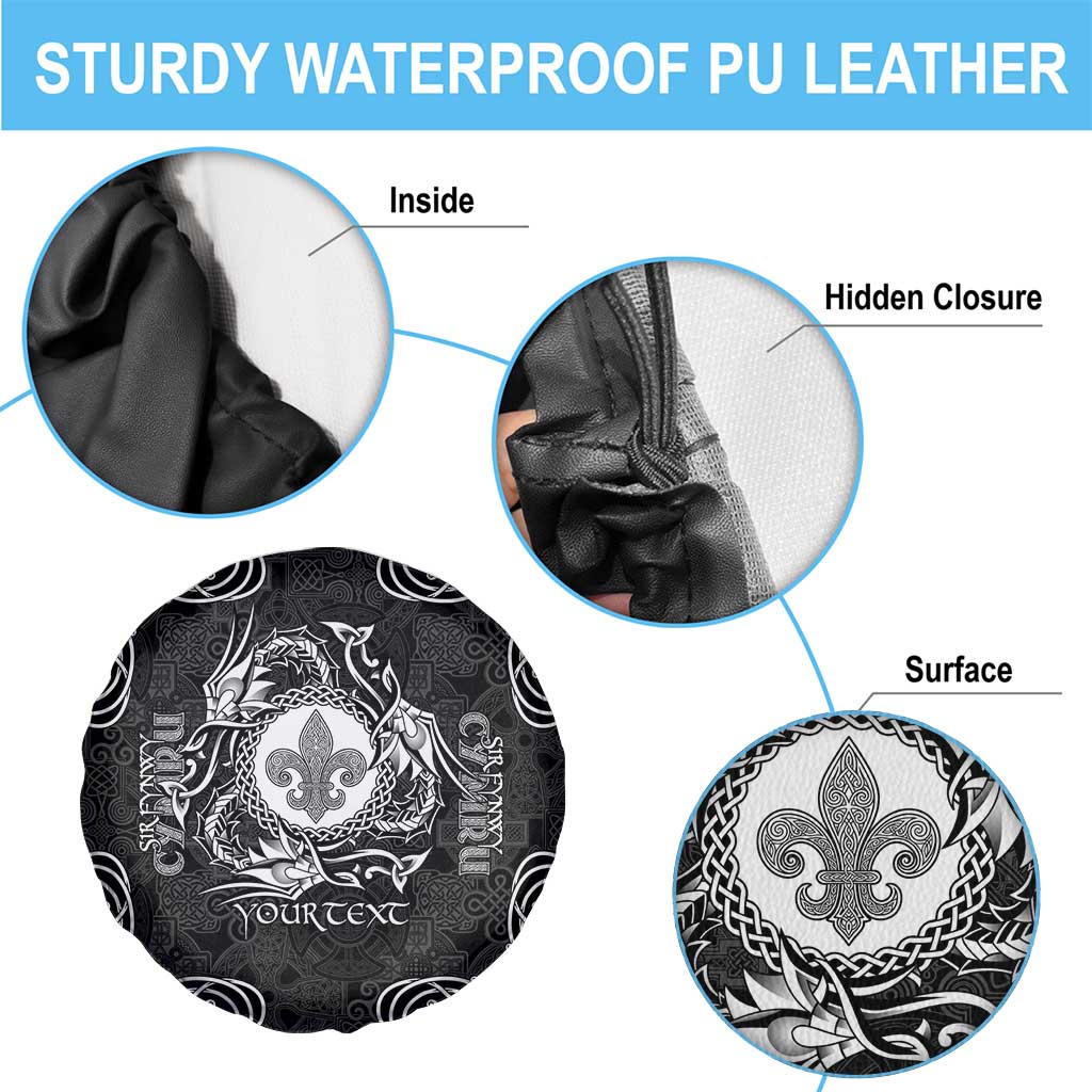 Personalized Monmouthshire Sir Fynwy Spare Tire Cover Black Fleur-de-lis Celtic-inspired - Wonder Print Shop