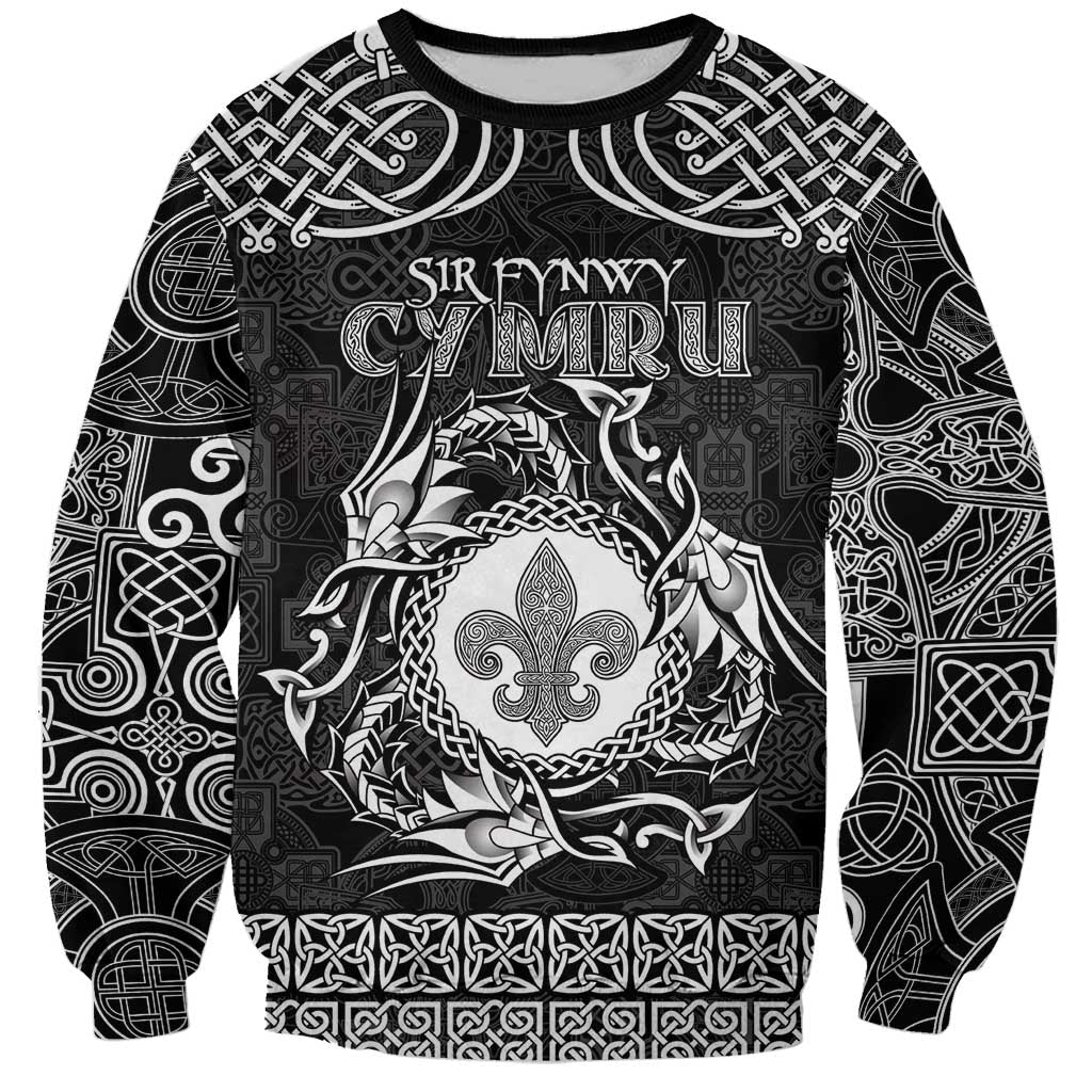 Personalized Monmouthshire Sir Fynwy Sweatshirt Black Fleur-de-lis Celtic-inspired - Wonder Print Shop