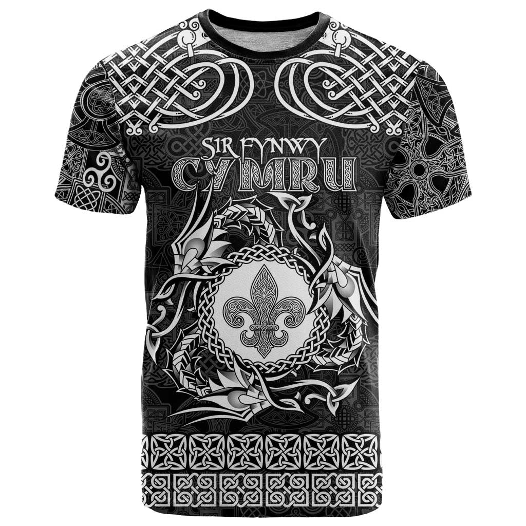 Personalized Monmouthshire Sir Fynwy T Shirt Black Fleur-de-lis Celtic-inspired - Wonder Print Shop