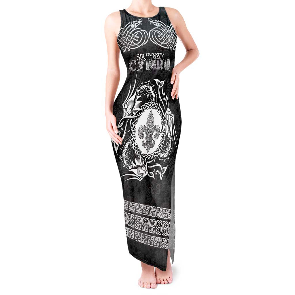 Personalized Monmouthshire Sir Fynwy Tank Maxi Dress Black Fleur-de-lis Celtic-inspired - Wonder Print Shop