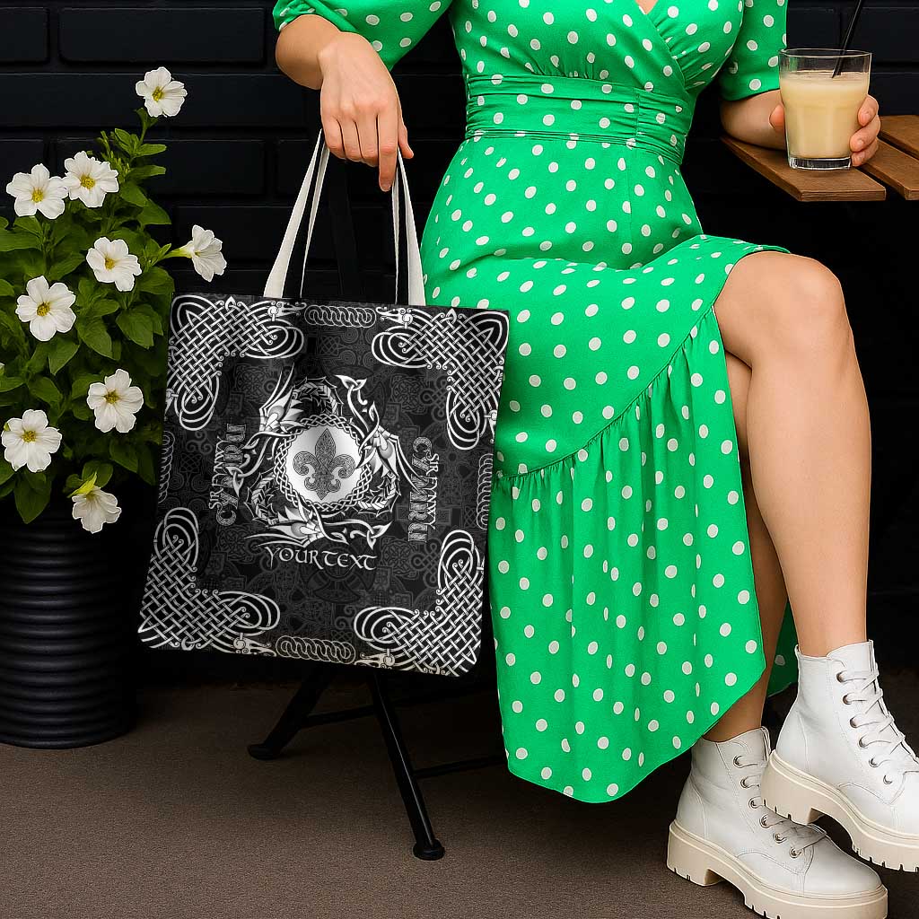 Personalized Monmouthshire Sir Fynwy Tote Bag Black Fleur-de-lis Celtic-inspired - Wonder Print Shop