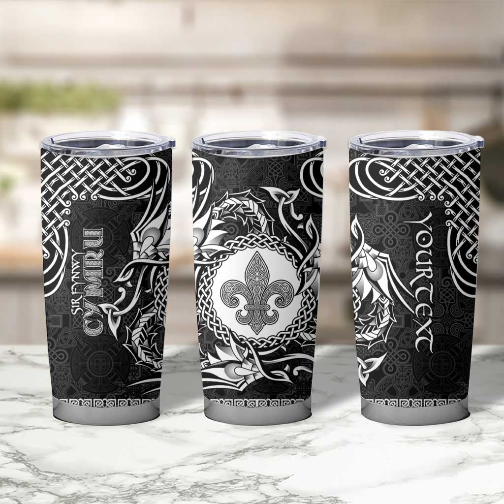 Personalized Monmouthshire Sir Fynwy Tumbler Cup Black Fleur-de-lis Celtic-inspired - Wonder Print Shop