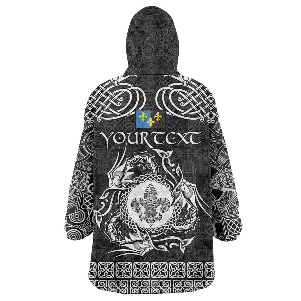 Personalized Monmouthshire Sir Fynwy Wearable Blanket Hoodie Black Fleur-de-lis Celtic-inspired - Wonder Print Shop