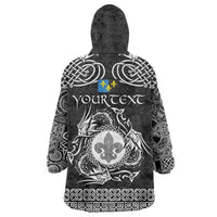 Personalized Monmouthshire Sir Fynwy Wearable Blanket Hoodie Black Fleur-de-lis Celtic-inspired - Wonder Print Shop