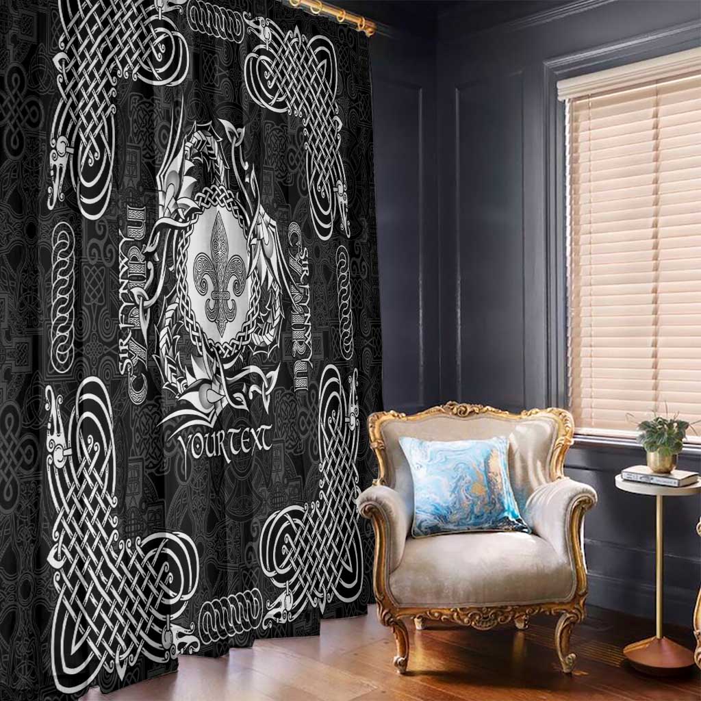 Personalized Monmouthshire Sir Fynwy Window Curtain Black Fleur-de-lis Celtic-inspired - Wonder Print Shop