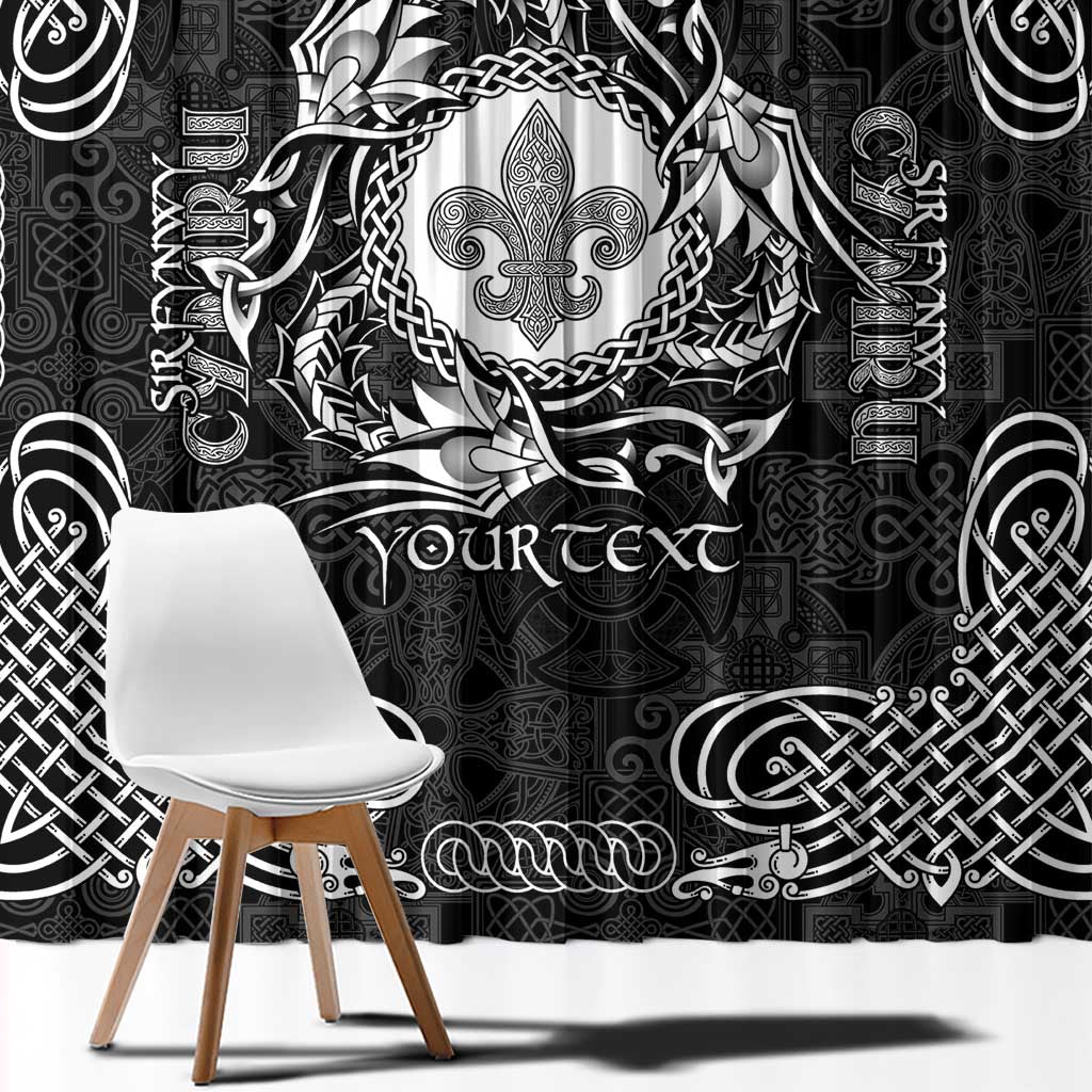 Personalized Monmouthshire Sir Fynwy Window Curtain Black Fleur-de-lis Celtic-inspired - Wonder Print Shop