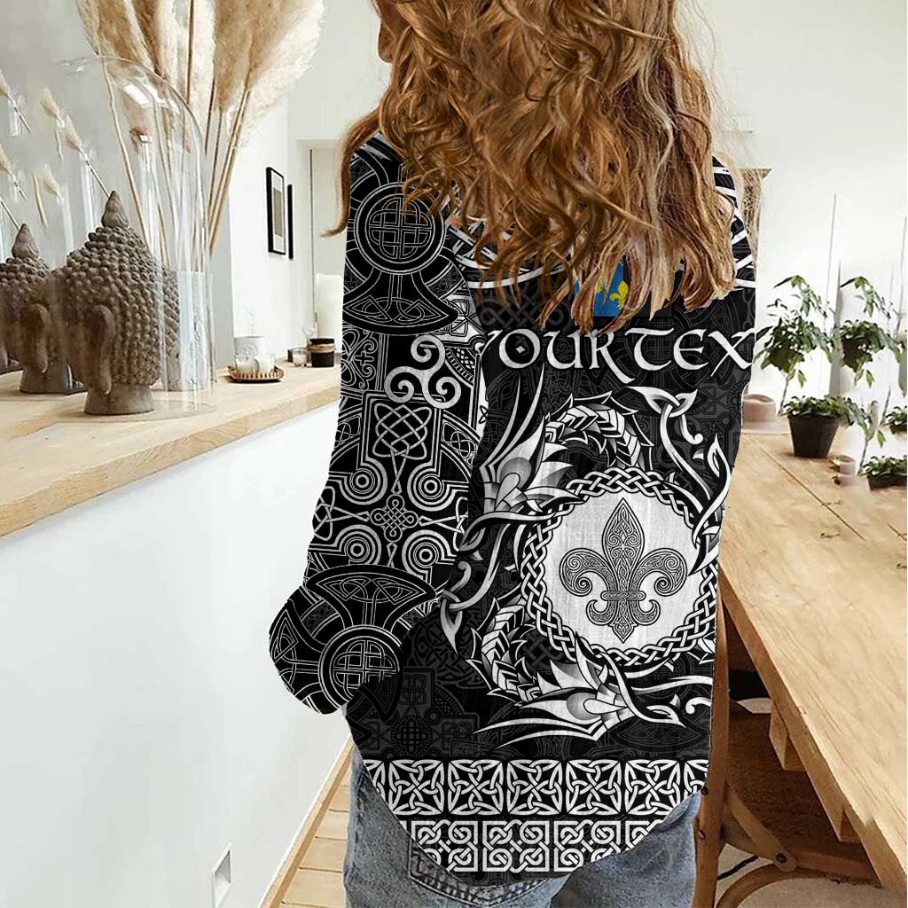 Personalized Monmouthshire Sir Fynwy Women Casual Shirt Black Fleur-de-lis Celtic-inspired - Wonder Print Shop