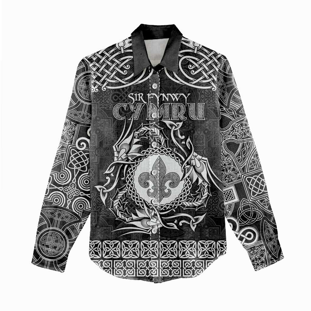 Personalized Monmouthshire Sir Fynwy Women Casual Shirt Black Fleur-de-lis Celtic-inspired - Wonder Print Shop