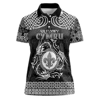 Personalized Monmouthshire Sir Fynwy Women Polo Shirt Black Fleur-de-lis Celtic-inspired - Wonder Print Shop