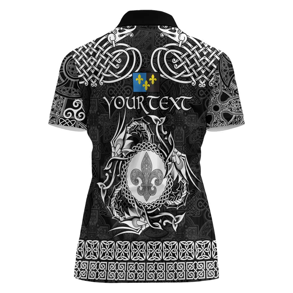 Personalized Monmouthshire Sir Fynwy Women Polo Shirt Black Fleur-de-lis Celtic-inspired - Wonder Print Shop