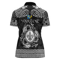 Personalized Monmouthshire Sir Fynwy Women Polo Shirt Black Fleur-de-lis Celtic-inspired - Wonder Print Shop