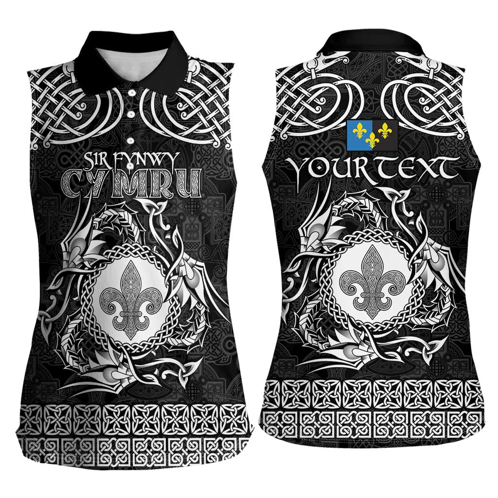 Personalized Monmouthshire Sir Fynwy Women Sleeveless Polo Shirt Black Fleur-de-lis Celtic-inspired - Wonder Print Shop