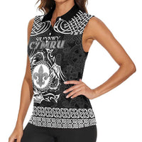 Personalized Monmouthshire Sir Fynwy Women Sleeveless Polo Shirt Black Fleur-de-lis Celtic-inspired - Wonder Print Shop