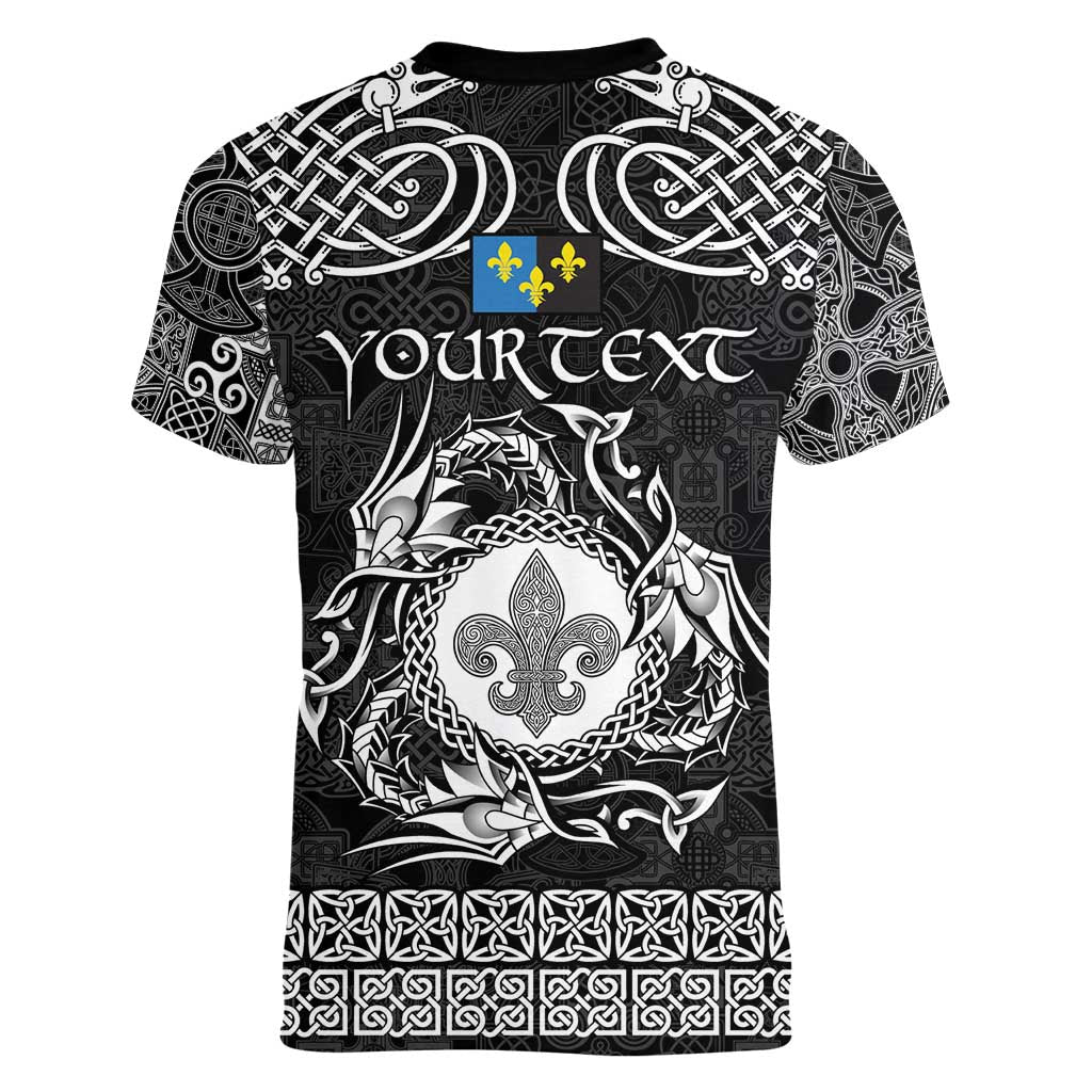 Personalized Monmouthshire Sir Fynwy Women V-Neck T-Shirt Black Fleur-de-lis Celtic-inspired - Wonder Print Shop