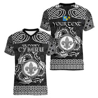 Personalized Monmouthshire Sir Fynwy Women V-Neck T-Shirt Black Fleur-de-lis Celtic-inspired - Wonder Print Shop