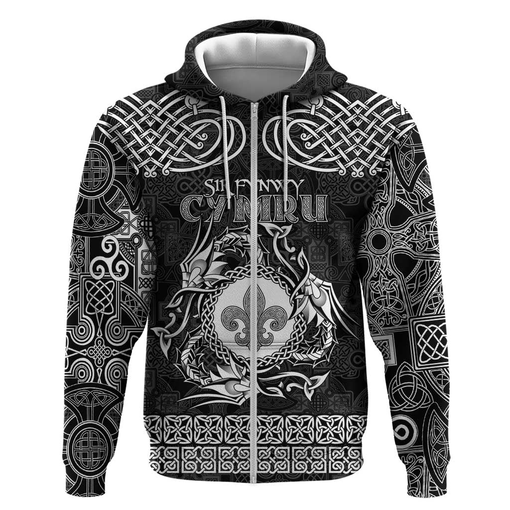 Personalized Monmouthshire Sir Fynwy Zip Hoodie Black Fleur-de-lis Celtic-inspired - Wonder Print Shop