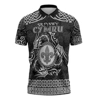 Personalized Monmouthshire Sir Fynwy Zipper Polo Shirt Black Fleur-de-lis Celtic-inspired - Wonder Print Shop