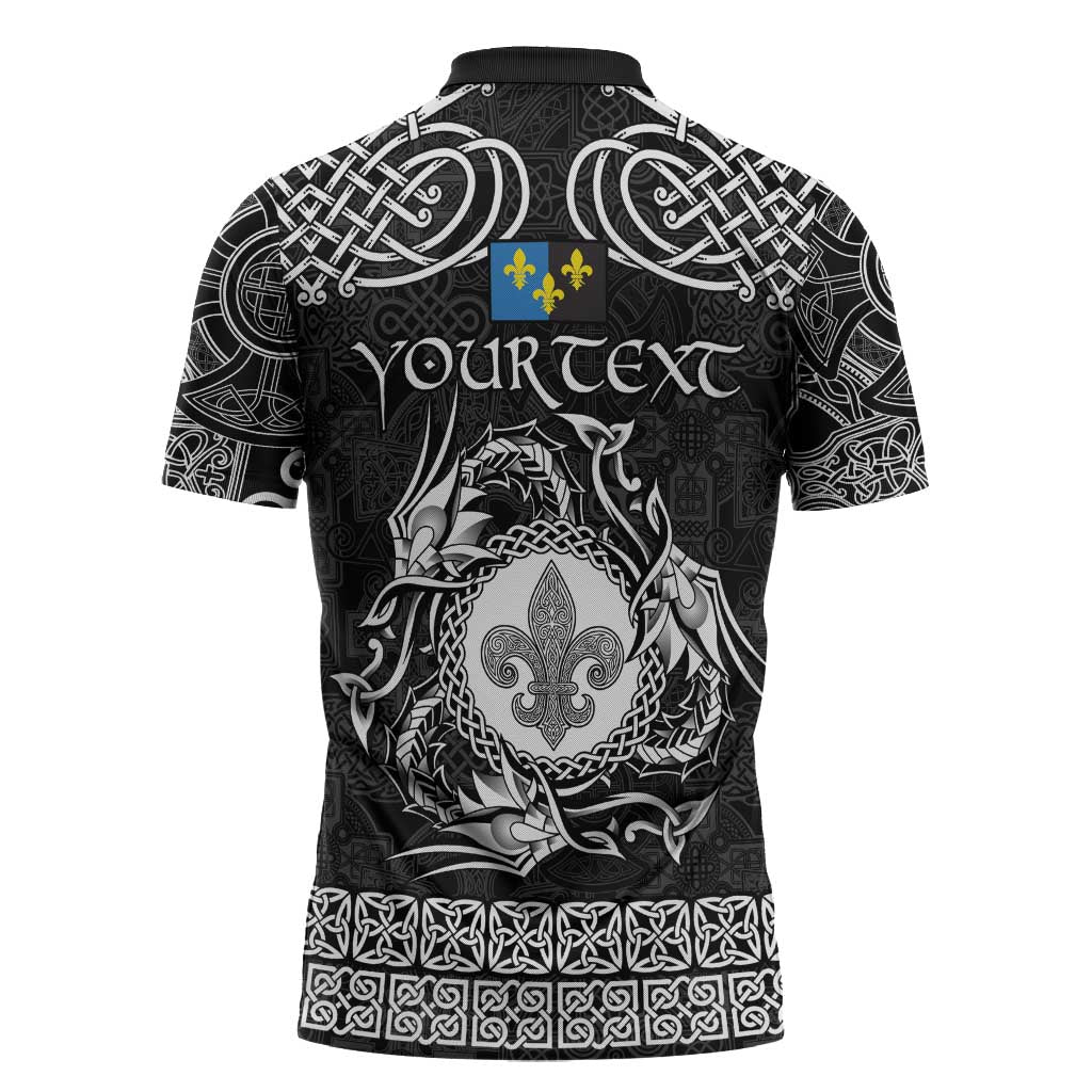 Personalized Monmouthshire Sir Fynwy Zipper Polo Shirt Black Fleur-de-lis Celtic-inspired - Wonder Print Shop